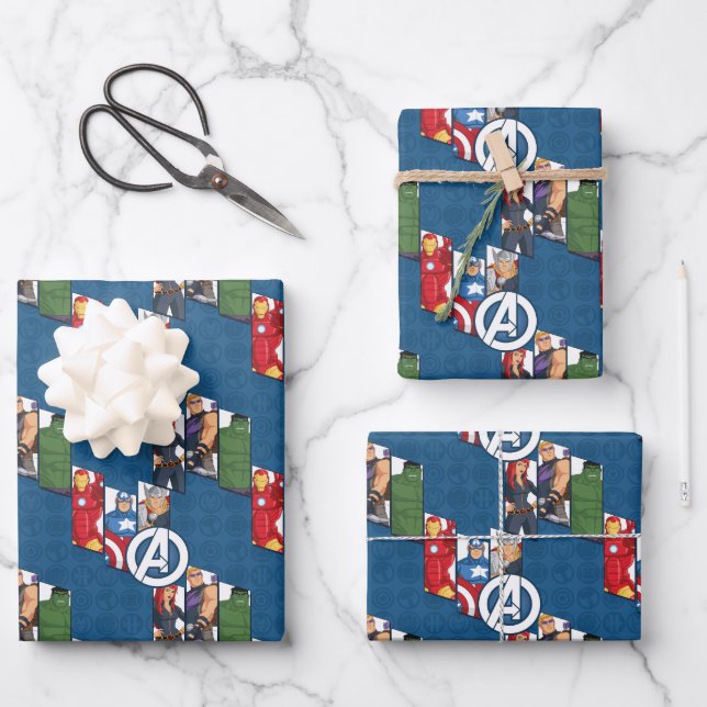 Avengers Assemble Characters Kid Pattern Wrapping Paper Sheets (Front)