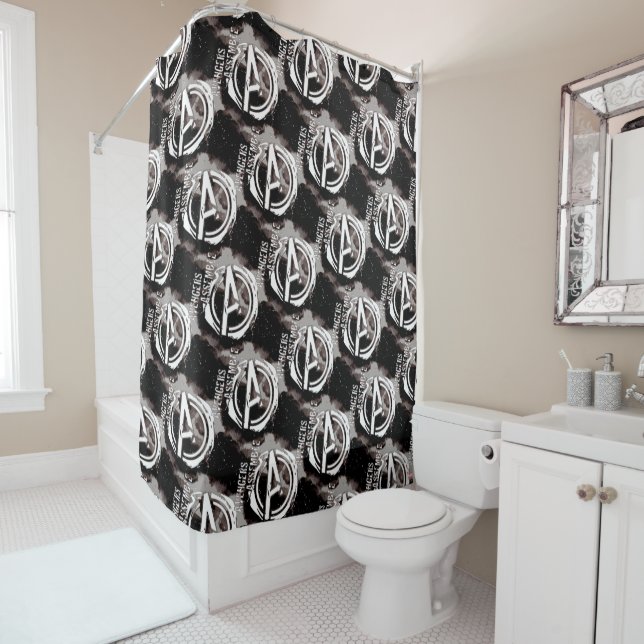 Avengers Assemble Grunge Pattern Shower Curtain (In Situ)