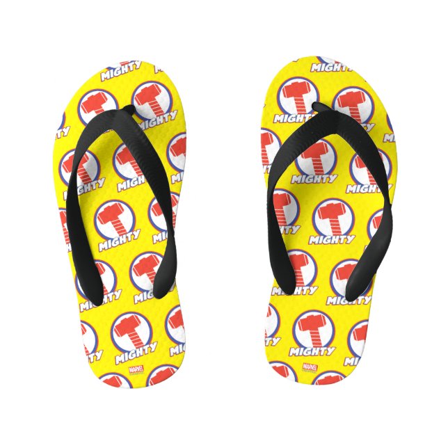 Avengers Assemble Mighty Thor Logo Kid's Flip Flops (Footbed)
