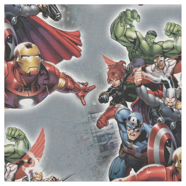 Avengers Attack Graphic Fabric (Close Up)