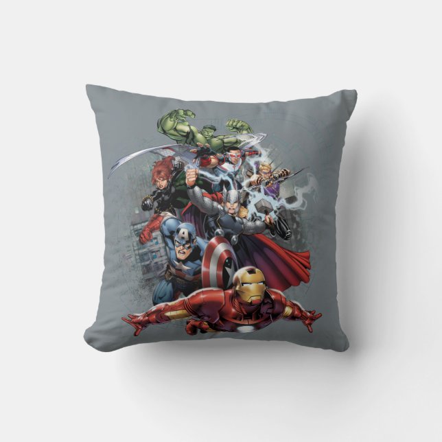 Avengers Attack Graphic Throw Pillow (Front)