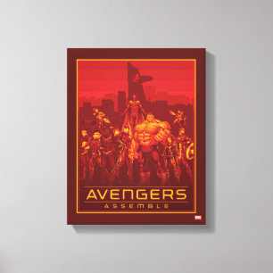 Avengers   Avengers Assemble Red City Skyline Canvas Print
