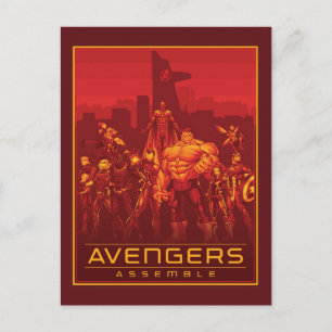 Avengers Avengers Assemble Red City Skyline Postcard