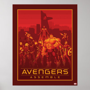 Avengers Avengers Assemble Red City Skyline Poster
