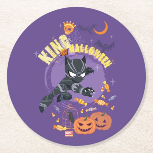 Avengers  Black Panther King of Halloween Round Paper Coaster