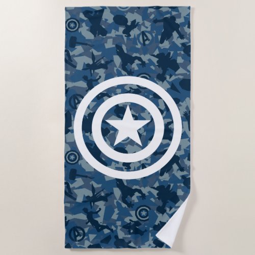 Avengers  Captain America Blue Camo Pattern Beach Towel