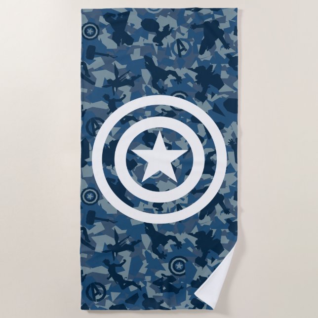 Avengers | Captain America Blue Camo Pattern Beach Towel (Front)