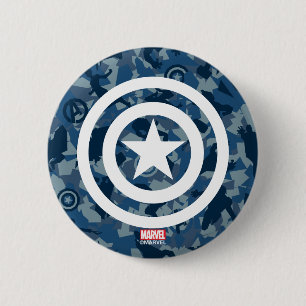 Avengers   Captain America Blue Camo Pattern Button