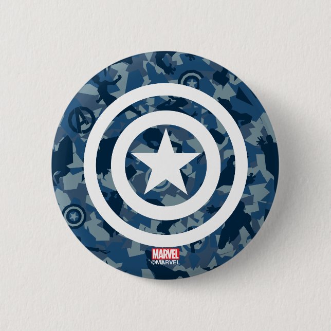 Avengers | Captain America Blue Camo Pattern Button (Front)