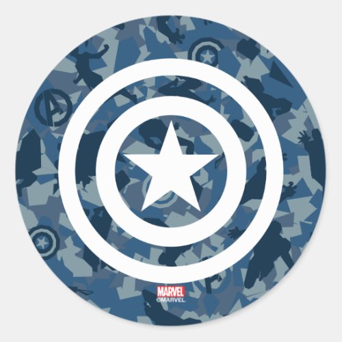 Avengers  Captain America Blue Camo Pattern Classic Round Sticker