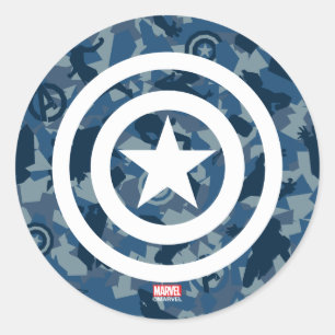 Avengers Captain America Blue Camo Pattern Classic Round Sticker