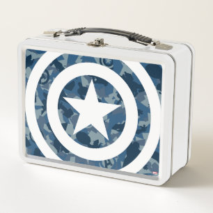 Avengers Captain America Blue Camo Pattern Metal Lunch Box