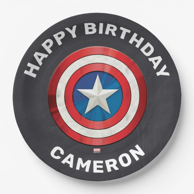 Avengers Captain America Chalkboard Birthday Paper Plates (Front)