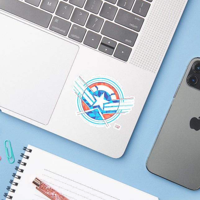 Avengers | Captain America Geometric Lined Shield Sticker (Laptop w/ iPhone)
