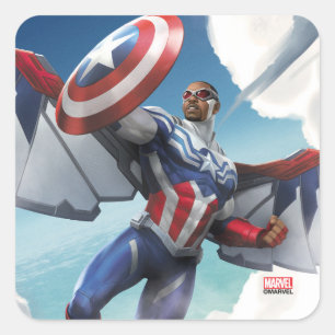 Avengers Captain America Sam Wilson Flying Square Sticker