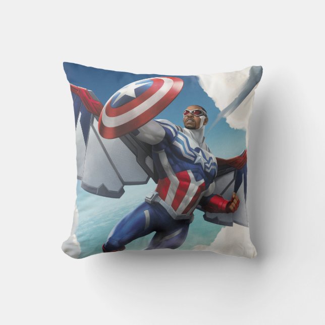 Avengers | Captain America Sam Wilson Flying Throw Pillow (Front)