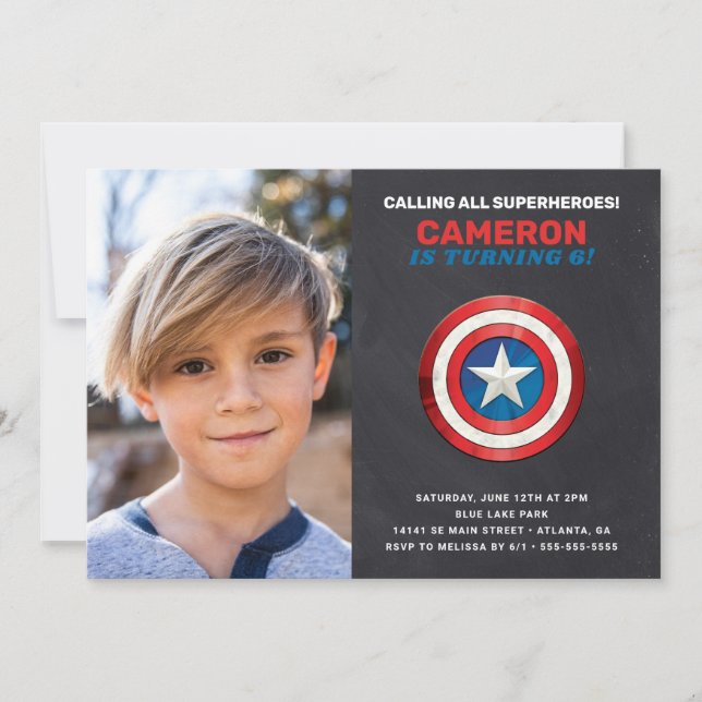 Avengers Captain America Shield Chalkboad Birthday Invitation (Front)