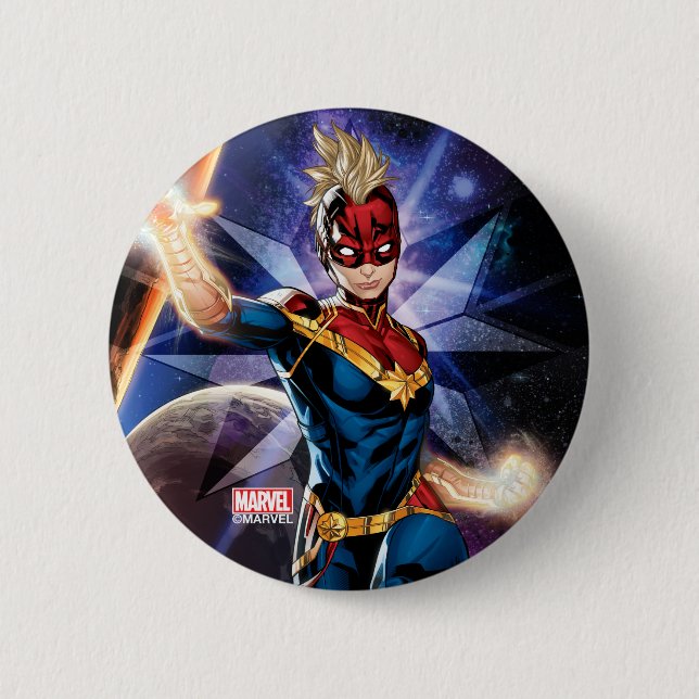 Avengers | Captain Marel Flying Through Space Button (Front)