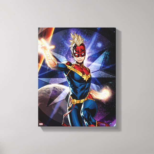 Avengers | Captain Marel Flying Through Space Canvas Print (Front)
