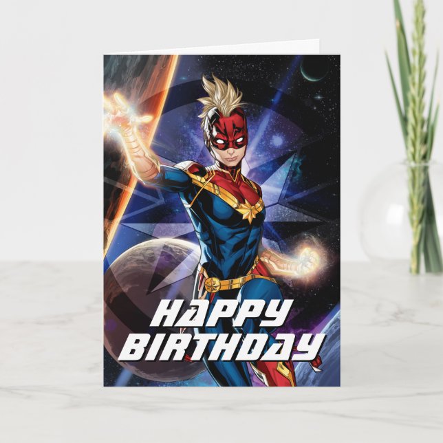 Avengers | Captain Marel Flying Through Space Card (Front)