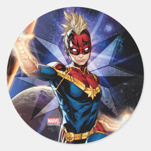 Avengers  Captain Marel Flying Through Space Classic Round Sticker