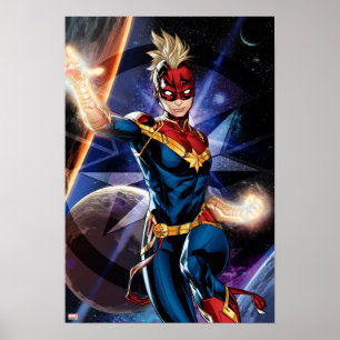 Avengers Captain Marel Flying Through Space Poster