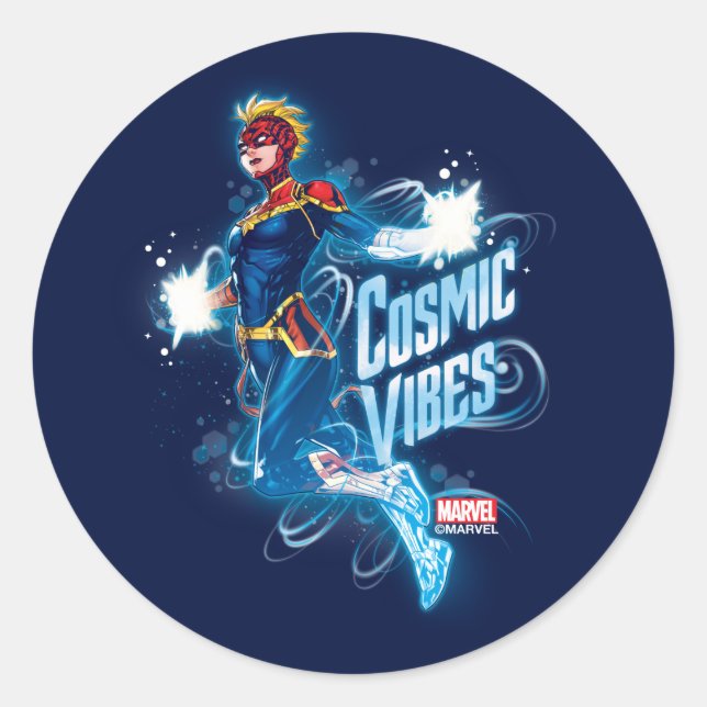 Avengers | Captain Marvel Blue Cosmic Vibes Classic Round Sticker (Front)