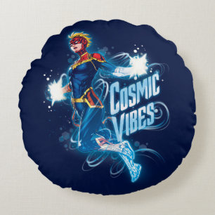 Avengers   Captain Marvel Blue Cosmic Vibes Round Pillow