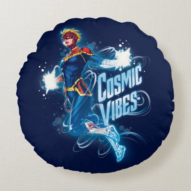Avengers | Captain Marvel Blue Cosmic Vibes Round Pillow (Front)