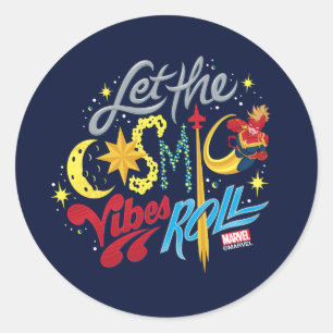 Avengers   Captain Marvel Cosmic Vibes Typography Classic Round Sticker