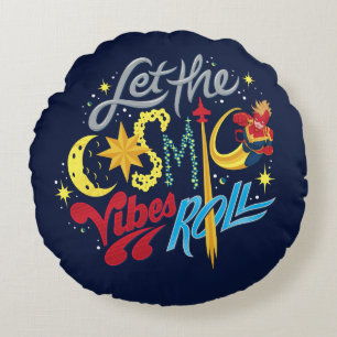 Avengers   Captain Marvel Cosmic Vibes Typography Round Pillow