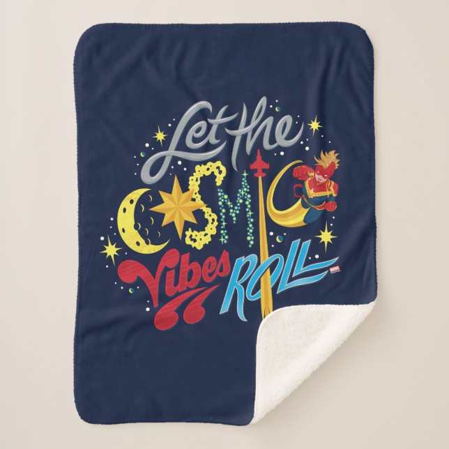 Avengers | Captain Marvel Cosmic Vibes Typography Sherpa Blanket (Front)