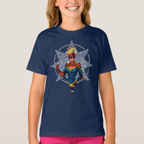 Avengers | Captain Marvel Hala Starlight T-Shirt - Check out Captain Marvel within the 8-pointed Hala Star emblem, featuring several bright and shining stars within it!