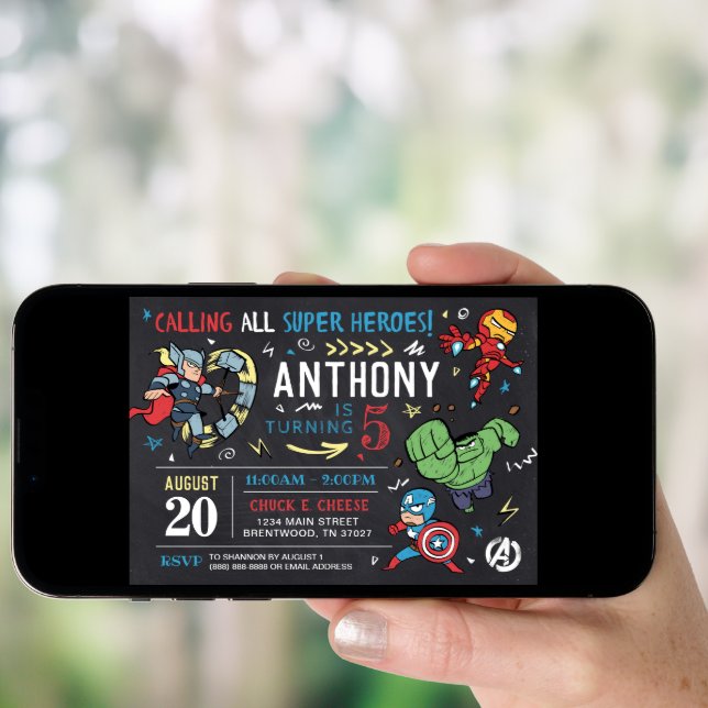 Avengers Chalkboard Birthday Invitation (Front Digital)