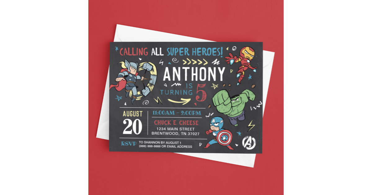 Avengers Chalkboard Birthday Invitation | Zazzle