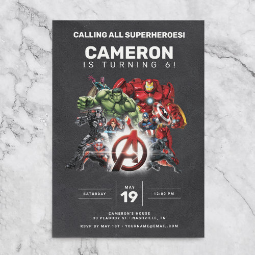 Avengers Chalkboard Birthday  Invitation