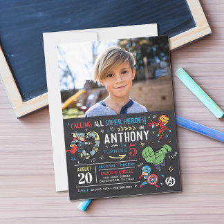 Avengers Chalkboard Birthday Photo Invitation