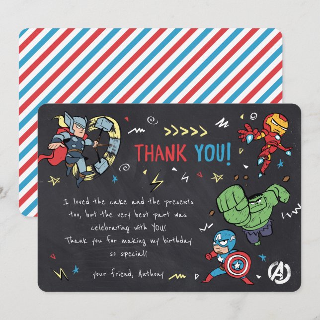 Avengers Chalkboard Birthday Thank You Invitation (Front/Back)