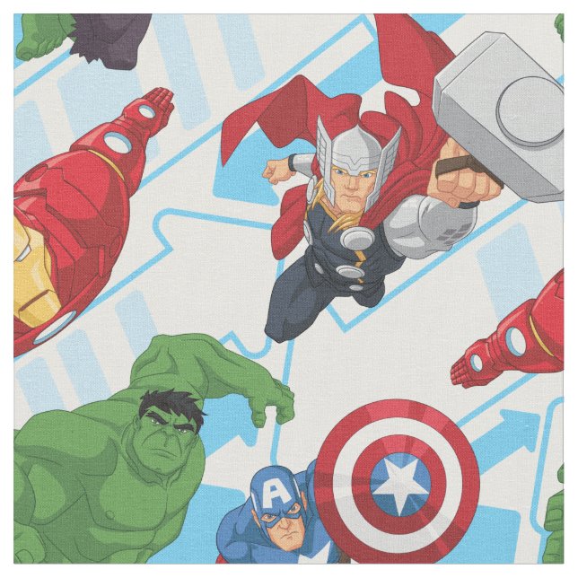 Avengers Character Action Kids Pattern Fabric (Close Up)
