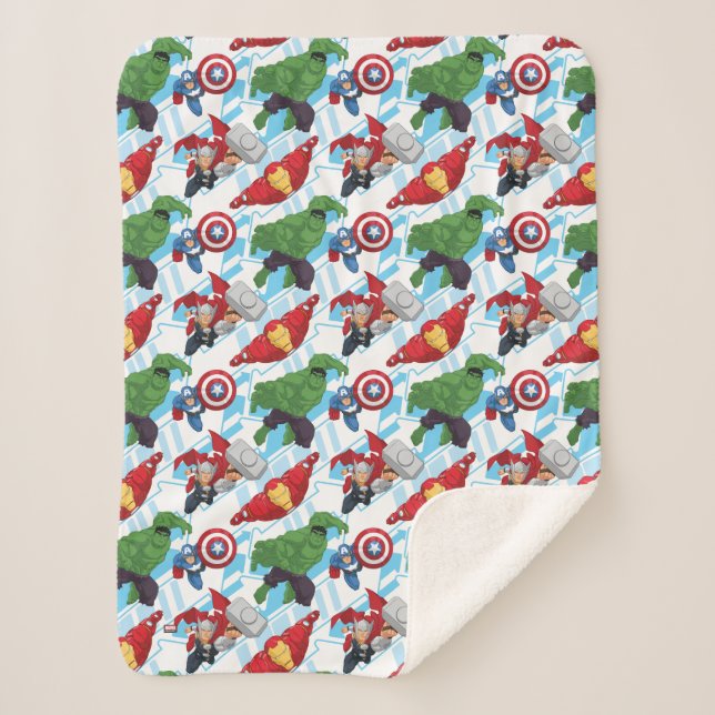 Avengers Character Action Kids Pattern Sherpa Blanket (Front)