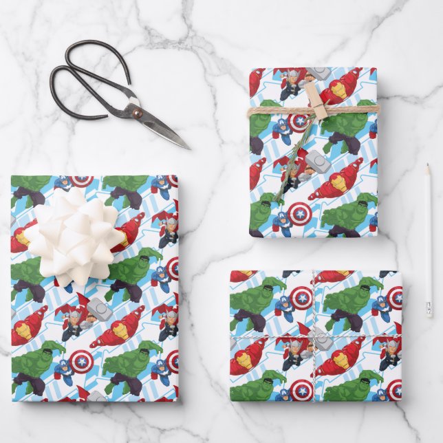 Avengers Character Action Kids Pattern Wrapping Paper Sheets (Front)