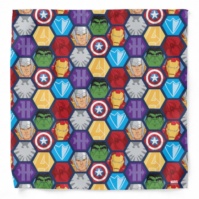 Avengers Character Faces & Logos Badge Bandana (Front)