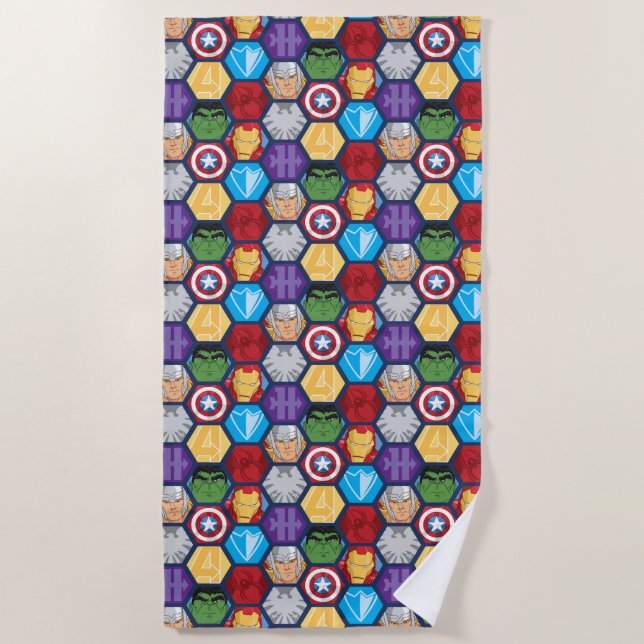 Avengers Character Faces & Logos Badge Beach Towel (Front)