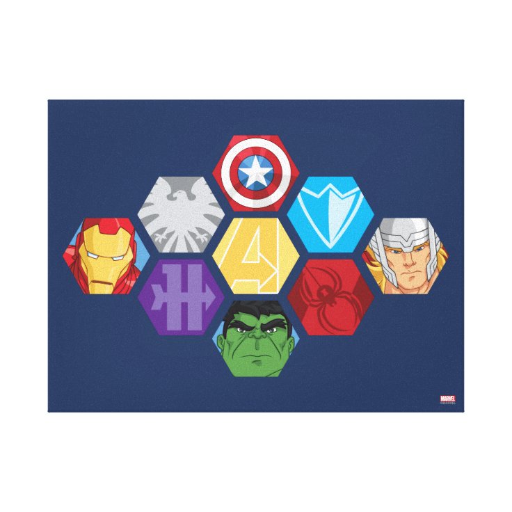 Avengers Character Faces & Logos Badge Canvas Print 