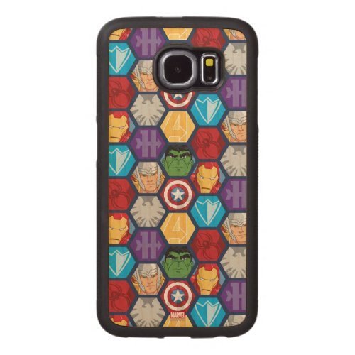 Avengers Character Faces  Logos Badge Carved Wood Samsung Galaxy S6 Case