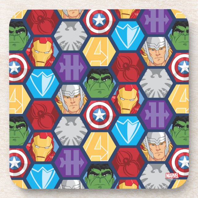 Avengers Character Faces & Logos Badge Coaster (Front)