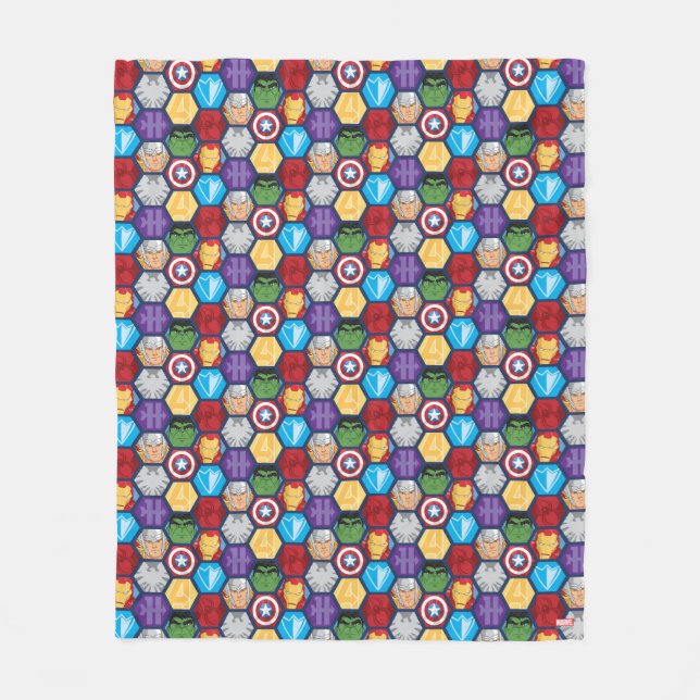Avengers Character Faces & Logos Badge Fleece Blanket (Front)