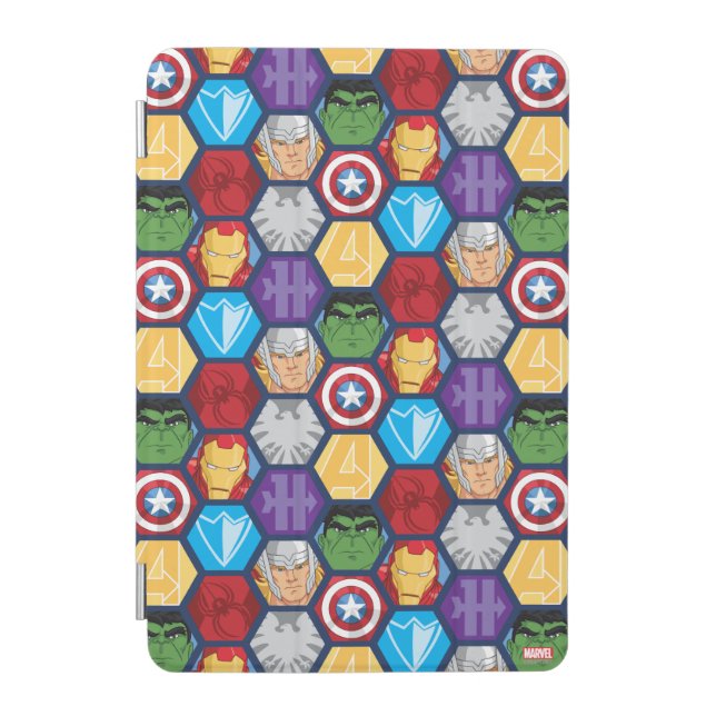Avengers Character Faces & Logos Badge iPad Mini Cover (Front)