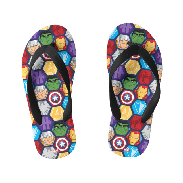Avengers Character Faces & Logos Badge Kid's Flip Flops (Footbed)