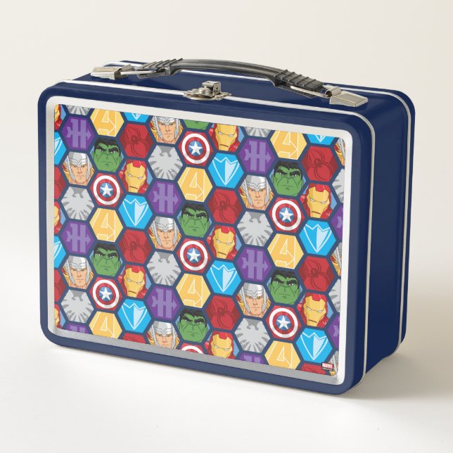 Avengers Character Faces & Logos Badge Metal Lunch Box (Front)